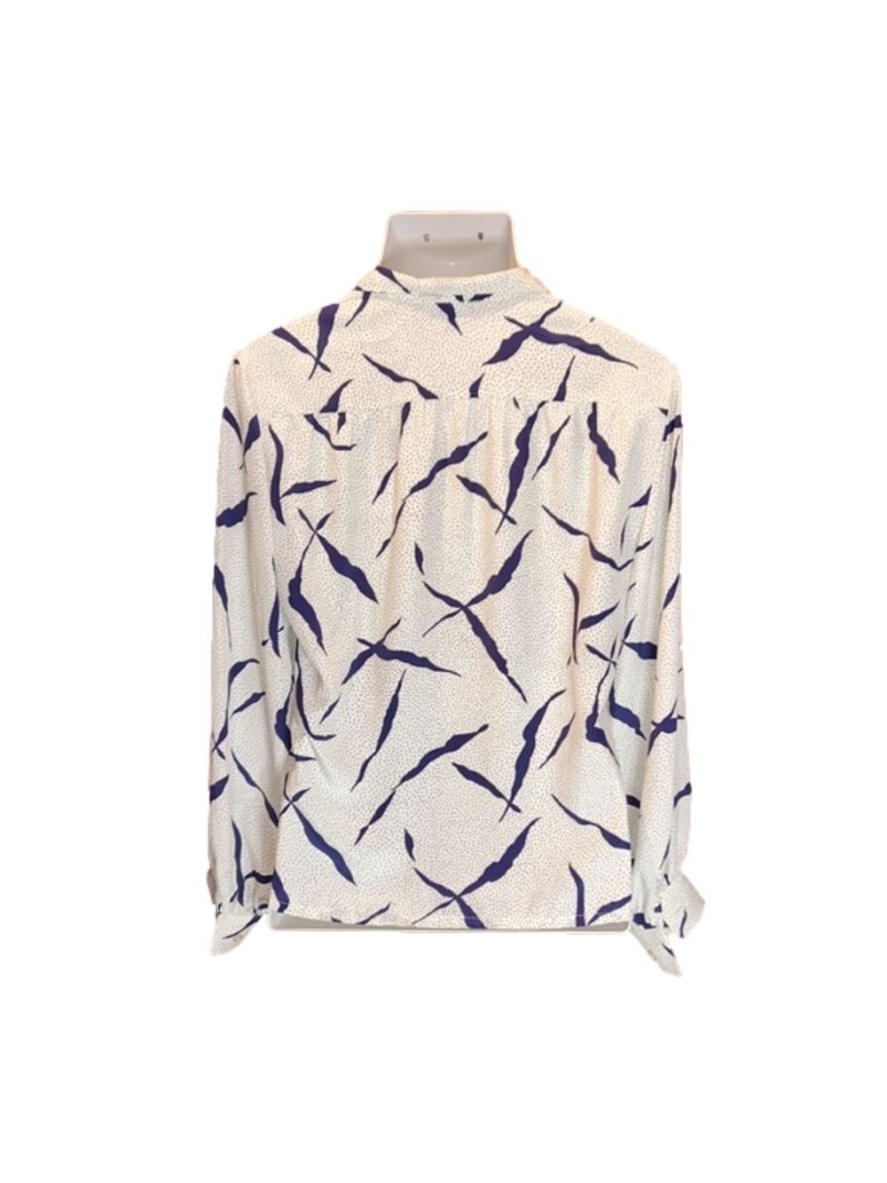 BLEYLE Vintage Navy Blue & Cream Print Button Down Blouse Size 8 - Picture 3 of 6